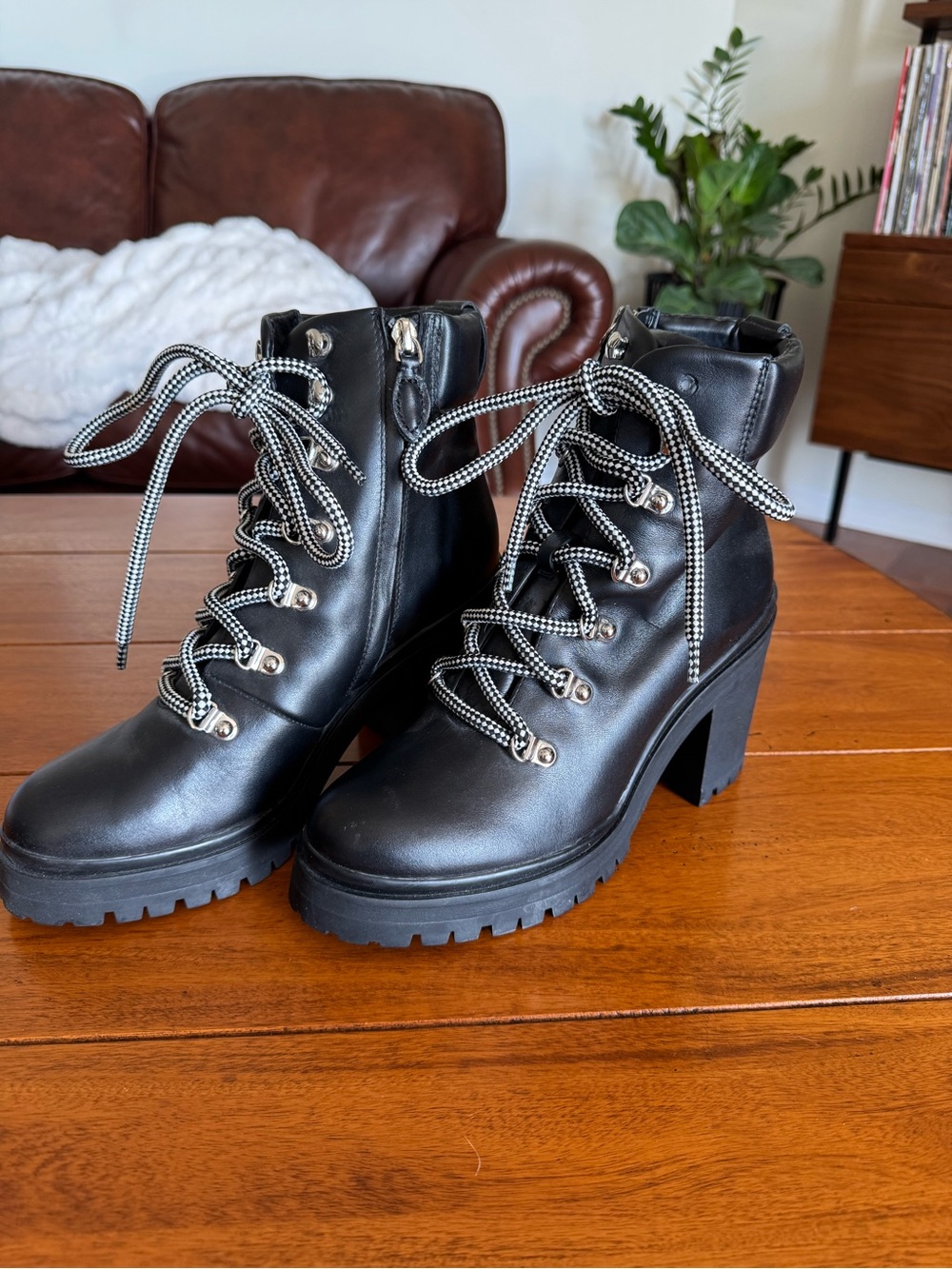 Rebecca Minkoff Black Lace-Up Chunky Heeled Ankle Boots